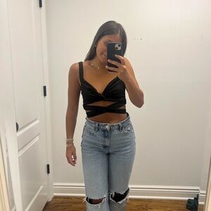 TicToc Black Twist-Front Wrap Crop Tank Top